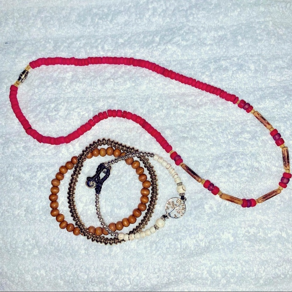 Handmade Bundle Beaded Boho Jewelry 1 Necklace 3 Bracelets